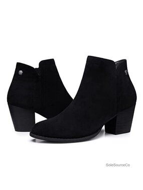 Women's Suede Ankle Boots Chunky Low Heeled Almond Toe Booties